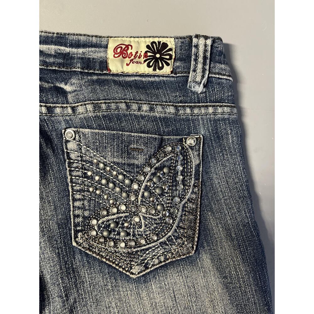 Botin Jeans Juniors 7 Blue Medium Wash Straight‎ Leg Rhinestone Embellished